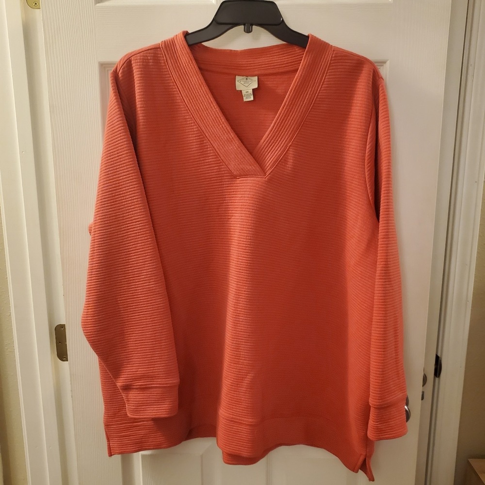 St Johns Bay‎ Women 2X Claret Red Tunic Top Ribbed Oversize Lagenlook Casual